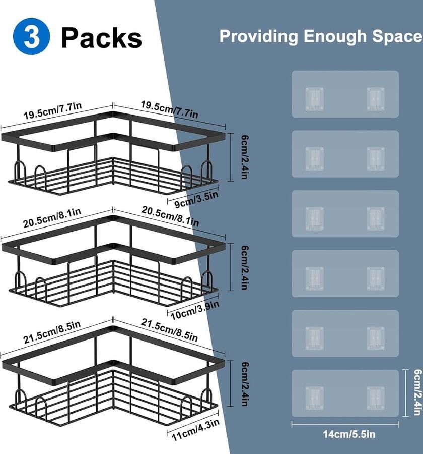 Badkamerrek wandrek badkamer plank douchemand badkamer organizer doucheplank plank voor badkamer 21.5D x 11W x 6H centimetres 3