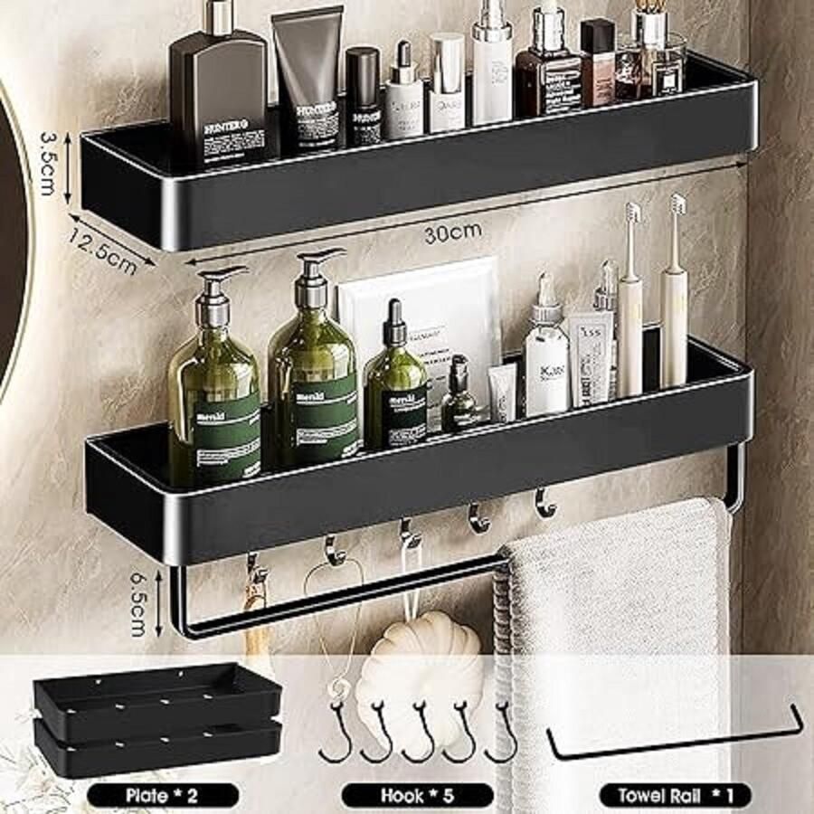 Badkamerrek wandrek badkamer plank douchemand badkamer organizer doucheplank plank voor badkamer 12.5D x 30W x 3.5H centimetres 2