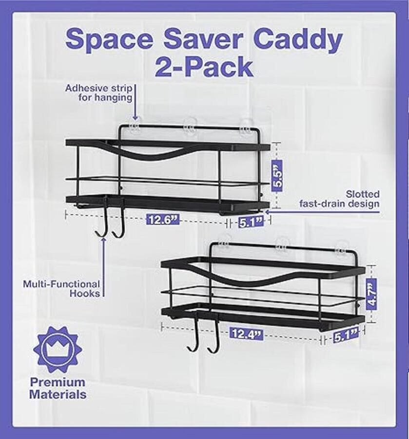Badkamerrek wandrek badkamer plank douchemand badkamer organizer doucheplank plank voor badkamer 5.1D x 5.5W x 12.6H centimetres 2