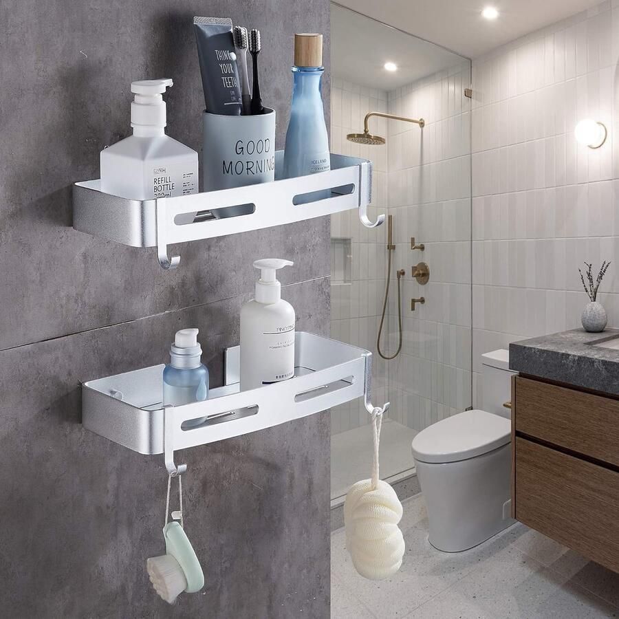 Badkamerrek wandrek badkamer plank douchemand badkamer organizer doucheplank plank voor badkamer siliver 2pcs