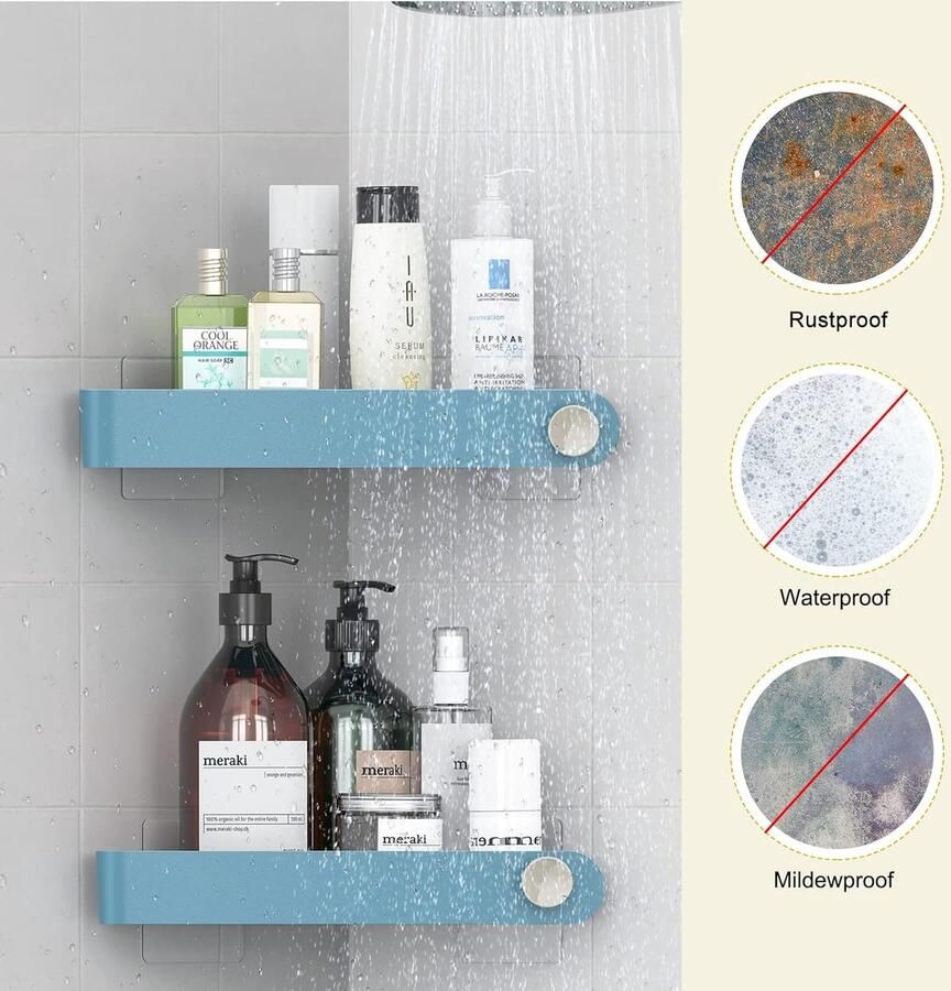 Badkamerrek wandrek badkamer plank douchemand badkamer organizer doucheplank plank voor badkamer 4 Pack Blue