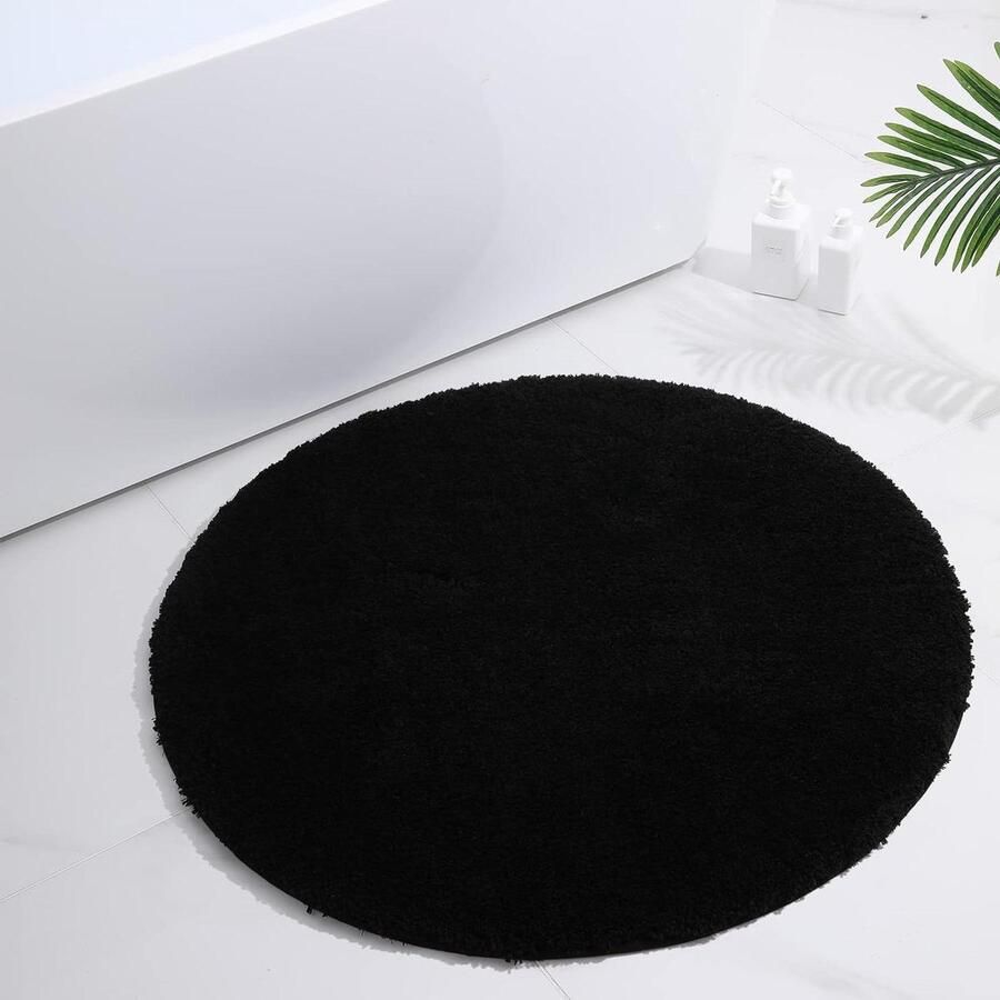 Badkamertapijt Antislip & Wasbaar Zacht & Wollig Hoogpolig Microvezel 90 cm Zwart