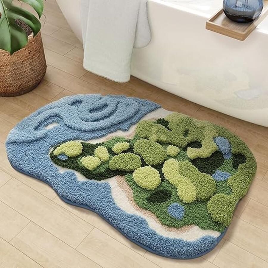 Badkamertapijt dik zacht en super absorberend antislip voor badkamer douche wastafel slaapkamer zeegroen 50 x 80 cm