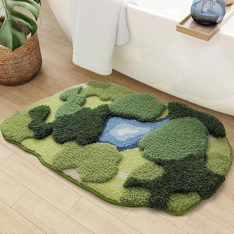 Badkamertapijt dik zacht super absorberend antislip voor badkamer douche wastafel slaapkamer bosgroen 50 x 80 cm