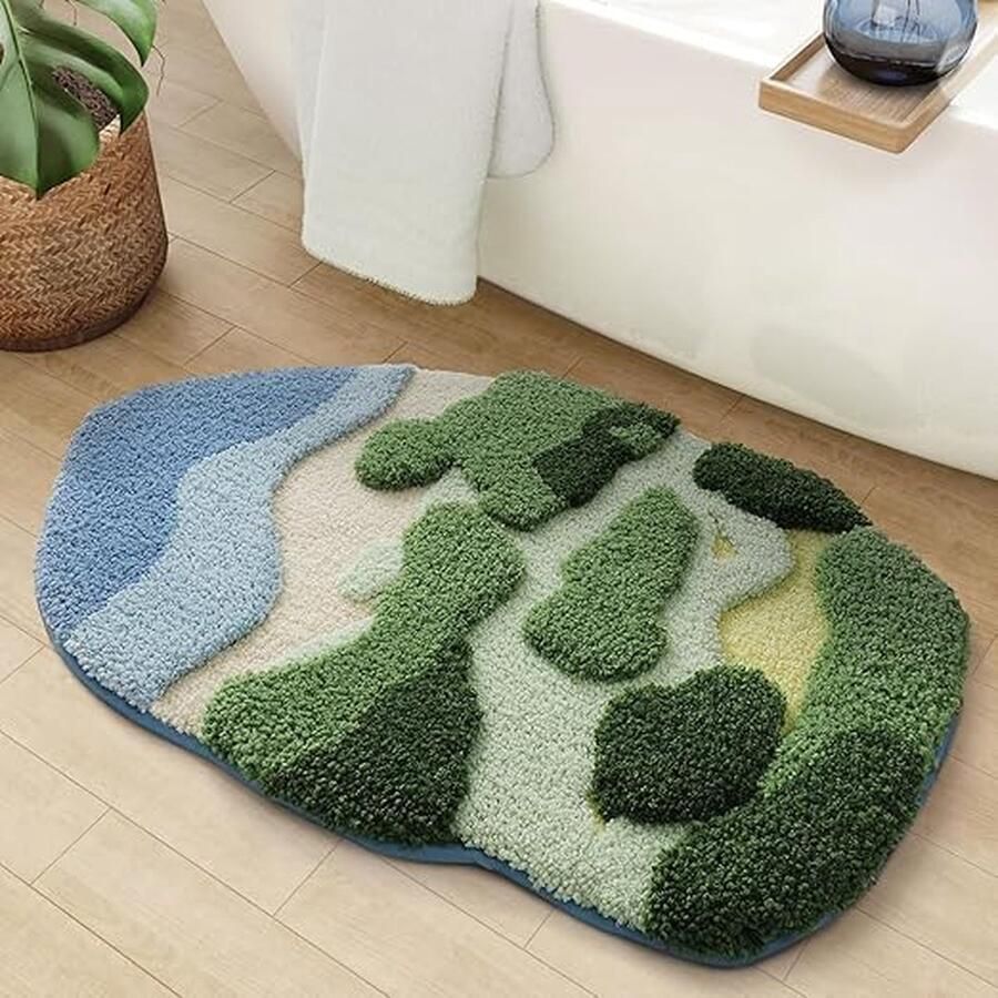 Badkamertapijt dik zacht super absorberend antislip voor badkamer douche wastafel slaapkamer mosgroen 50 x 80 cm
