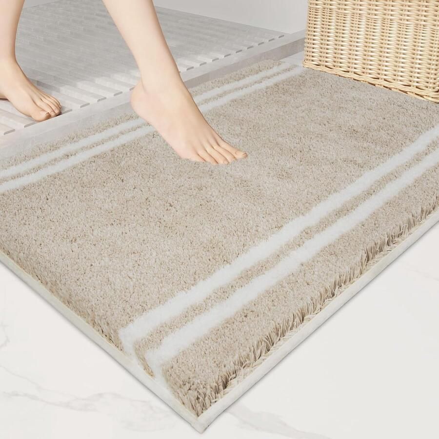 Badkamertapijt waterabsorberende badmat 50 x 76 cm antislip wasbaar vloerkleed voor badkamer en douche beige