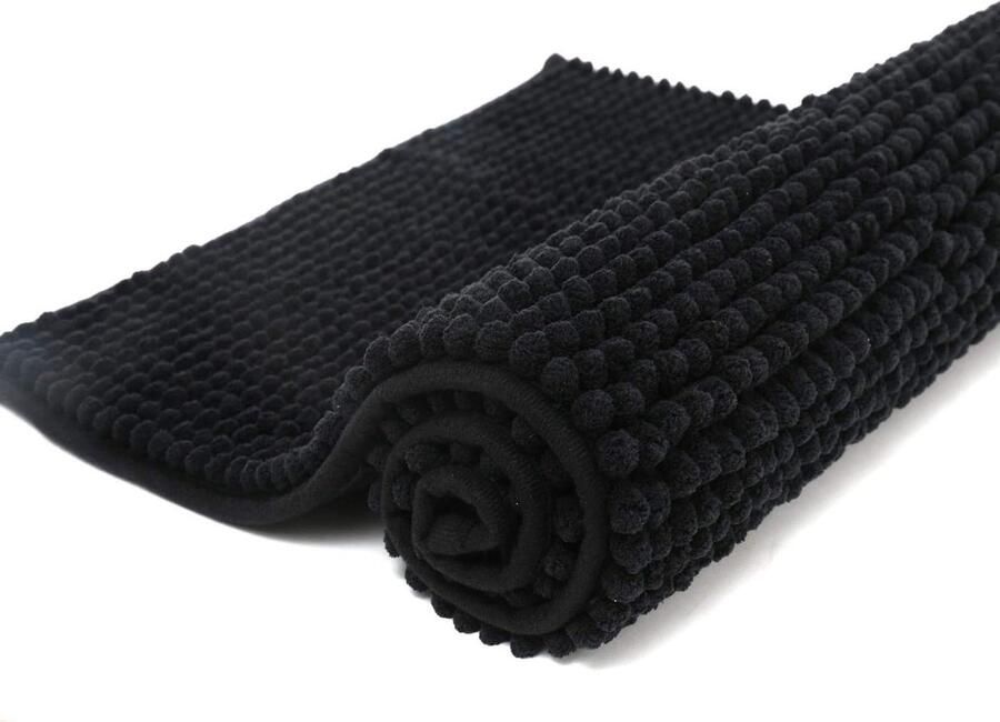 Badmat 40 x 60 cm Chenille Antislip Shaggy badmat microvezel badkamermat waterabsorberend machinewasbaar duurzaam vloerkleed zwart