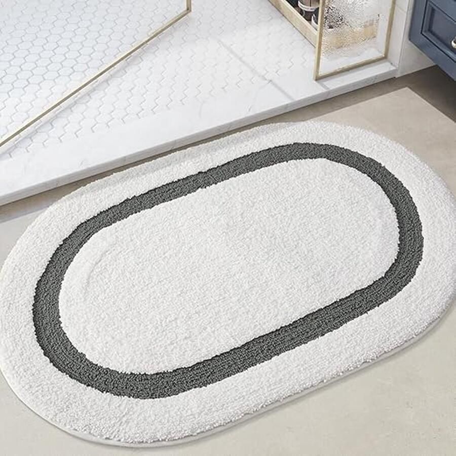 Badmat 44 x 76 cm zacht absorberend microvezel antislip machinewasbaar ovaal voor badkamer toilet douche en wasruimte grijs