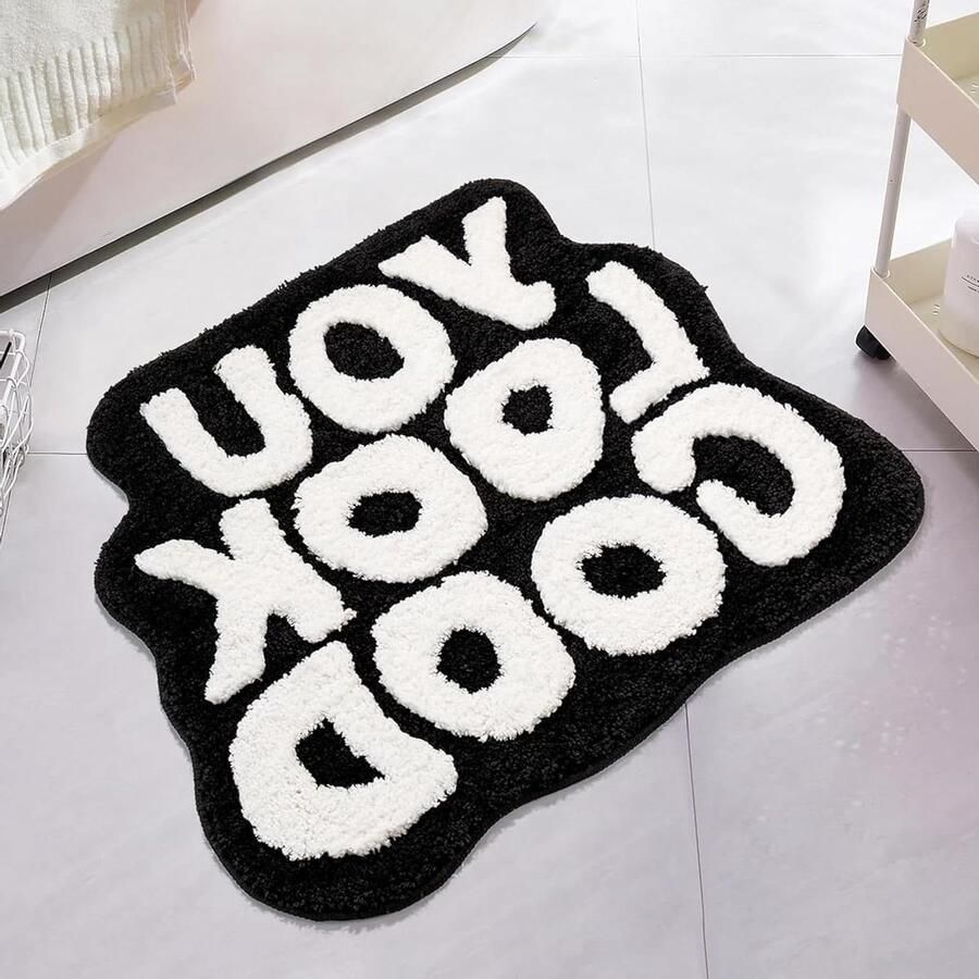 Badmat antislip waterdicht onregelmatige badmat machinewasbaar keukendeuren badkamervloeren nachtkastjes 54 x 64 cm (zwart)