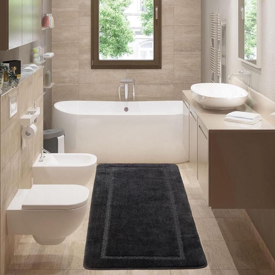 Badmat Badkamermat Zwarte grote pluizige zachte microvezel badmatten met antislip absorberende achterkant verdikte badkuip douchelappers tapijten nachtkastje tapijt machinewasbaar 60 x 150 cm