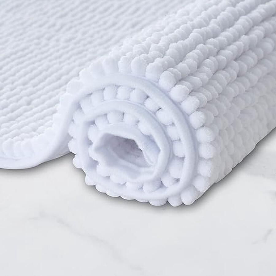 Badmat chenille antislip superabsorberend en machinewasbaar voor badkamer douche bad of als wc-mat wit 50 x 80 cm