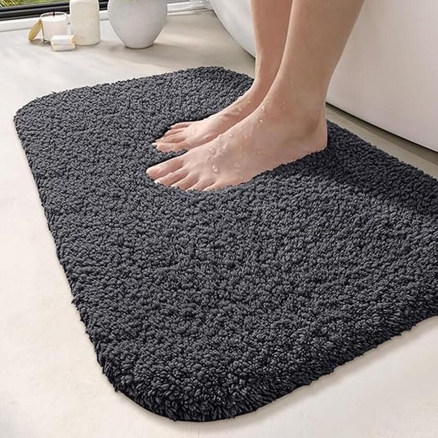Badmat van microvezel extra zacht absorberend antislip pluizig hoogpolig machinewasbaar badmat voor badkamer badkuip doucheruimte donkergrijs 60 x 110 cm