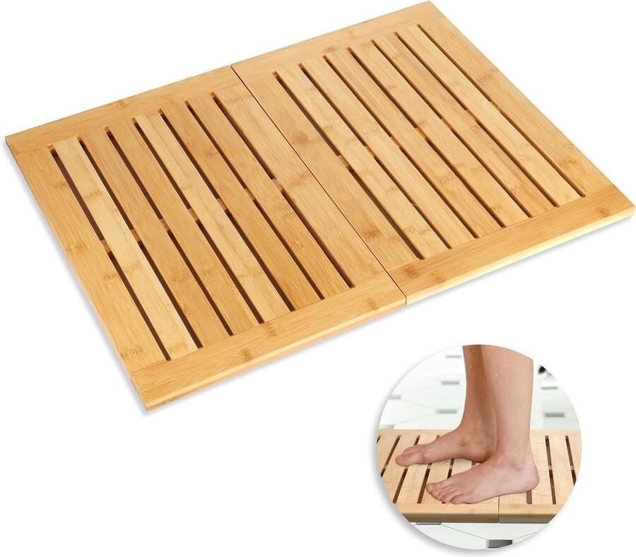Antislip bamboe badmat voor douche grote vloermatten lattenbodem opvouwbaar en waterdicht spa sauna binnen of buiten gebruik
