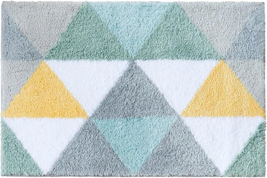 Badmat Zacht Polyester Microvezel Vloerkleed Antislip Waterabsorberend Deurmat Machinewasbaar Badkamermat Entree Deurmat voor Thuiskantoor Geelgroene driehoek 60*90cm