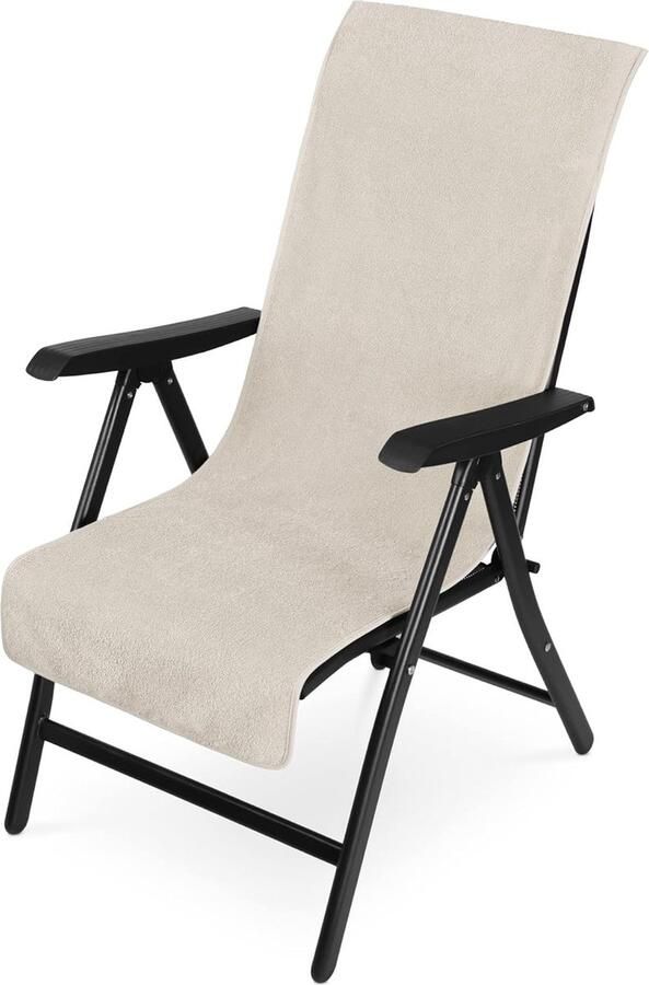 Badstof hoes voor tuinstoel 60 x 130 cm stoelkussen met capuchon wasmachinebestendig kussens voor hoge rugleuning beige