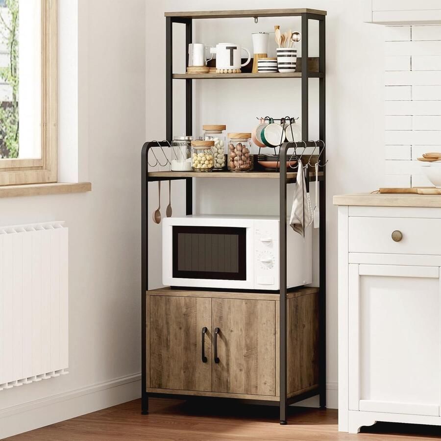 Bakerrek met Opbergkast en Magnetronstandaard Multifunctionele Keukenplank voor Specerijen en Apparaten