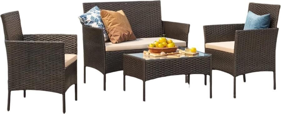 Balkon & Garden Furniture Set Outdoor Patio Set PE Polyrattan zitplaatsen gebogen comfort stoel 56.5x54.5x81.5cm bank 99x54.5x81 5 cm tabel 71x41x39cmm