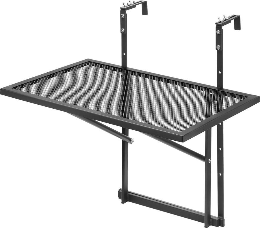 Balkonhangtafel 19 x 24 inch metalen klaptafel met reling in 5 standen verstelbaar voor reling van 1 tot 4 7 inch serveer- en statafel voor buiten op terras en veranda