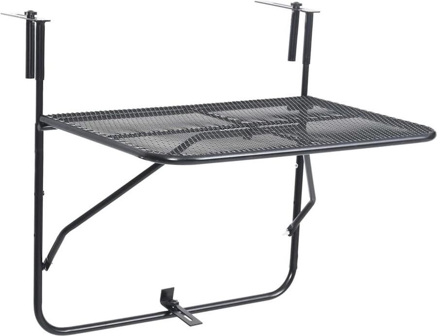Balkonhangtafel met Roosterdesign en Inklapfunctie Zwart Staal 60 x 40 cm