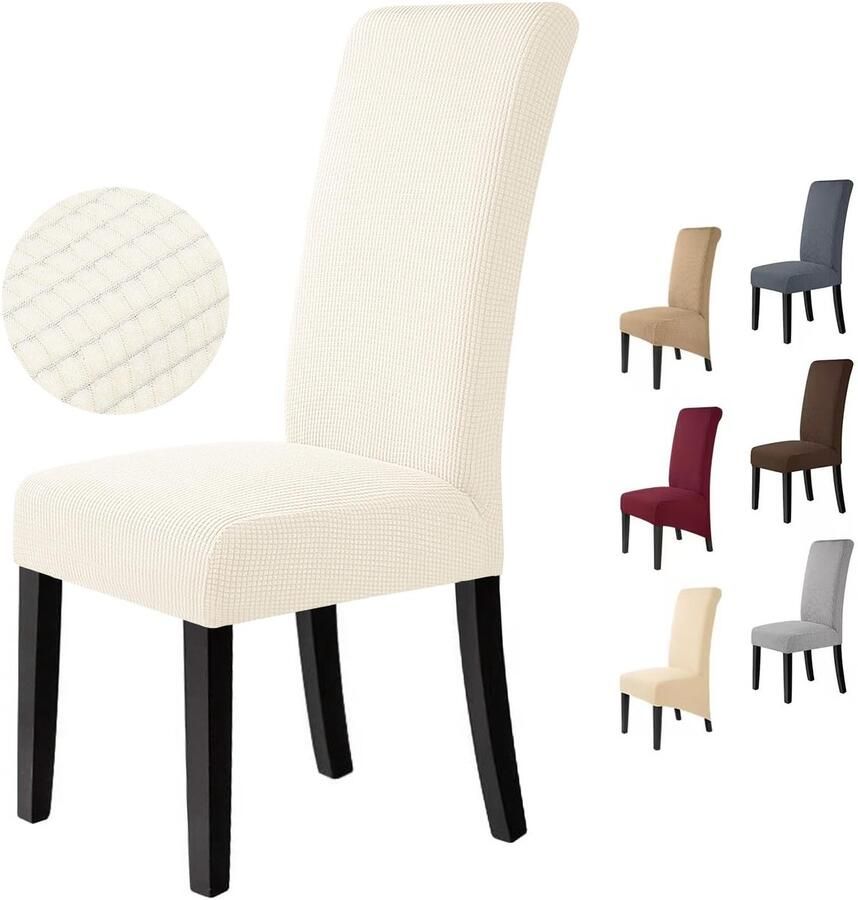 BalladHome Stoelhoezen 6 Stuks Stoelhoezen Stretch Stoelhoes Elastische Spandex Stoelhoezen Universeel Verwijderbaar Wasbaar voor Hotelfeest Banket (Crème Wit 6 Stuks)-M