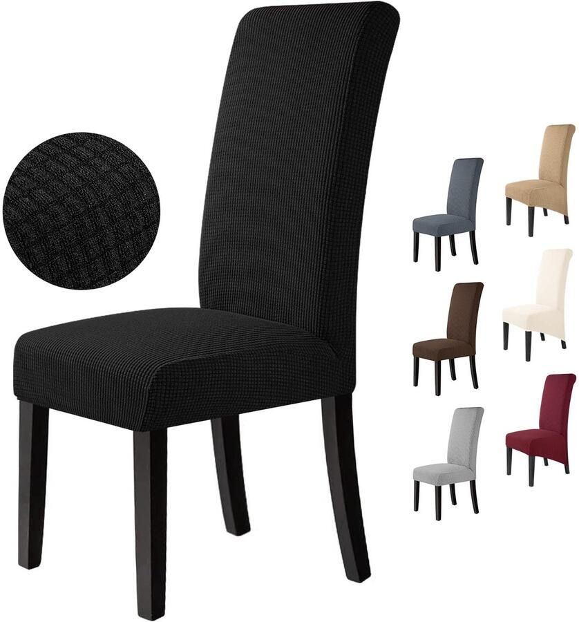 BalladHome Stoelhoezen 6 Stuks Stoelhoezen Stretch Stoelhoes Elastische Spandex Stoelhoezen Universeel Verwijderbaar Wasbaar voor Hotelfeest Banket (Zwart 6 Stuks)-M