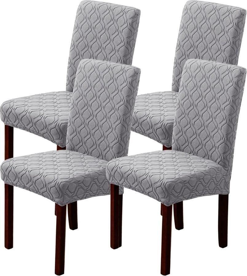 BalladHome Stoelhoezen set van 4 stretch afneembaar wasbaar voor eetkamer keuken hotel (4-delige set lichtgrijs)