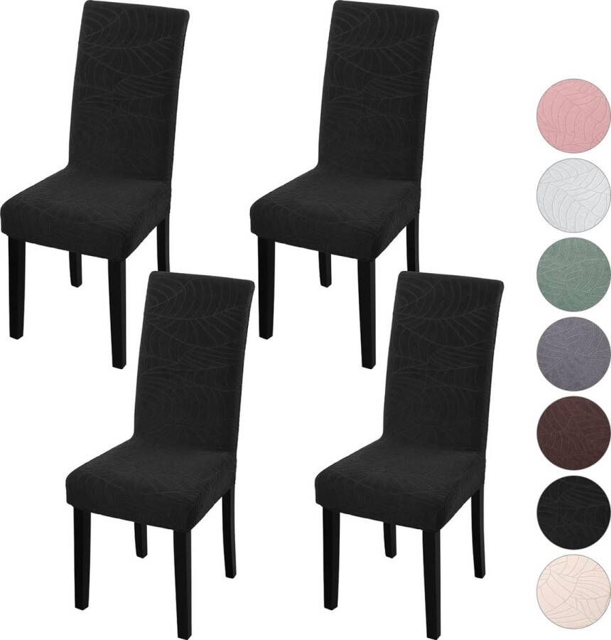 BalladHome Stoelhoezen set van 4 universeel stretch jacquard hoezen voor stoelen afneembaar wasbaar voor hotel ceremonie banket keuken huis bruiloft feest (pikzwart)