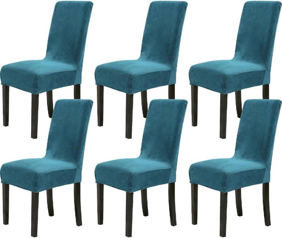 BalladHome Stoelhoezen set van 6 fluwelen stoelhoezen voor schommelstoelen eetkamerstoelen hoezen voor bruiloft hotel keuken banket feesten stretch stoelhoezen (6 turquoise)