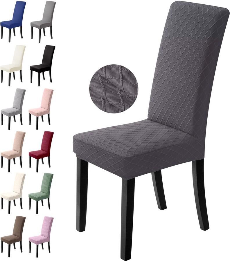 BalladHome Stoelhoezen Set van 6 Stretch Stoelhoezen Eetkamerstoelhoes Universele Elastische Hoezen Wasbaar Verwijderbaar voor Hotel Banket Kantoor Feestdecoratie (6 Stuks Donkergrijs)-L
