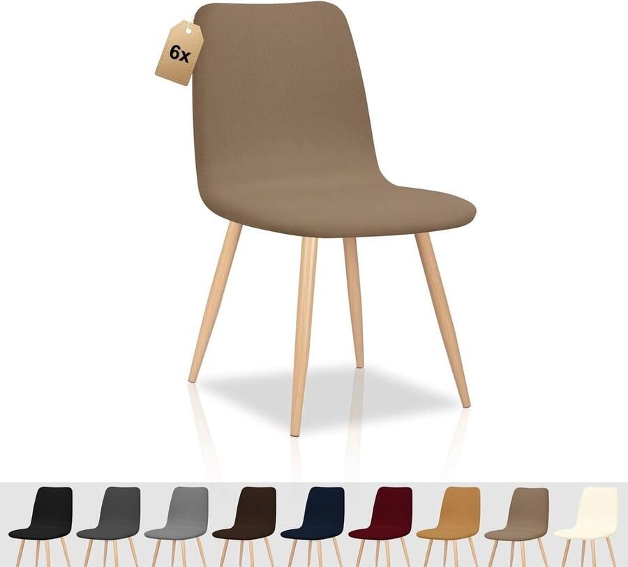 BalladHome Stoelhoezen set van 6 stretch stoelhoezen Scandinavisch universeel afneembaar wasbaar voor keukenstoelen hotel banket (aardebruin 6 stuks)