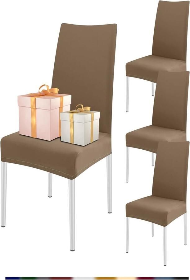 BalladHome Stoelhoezen voor eetkamerstoelen elastisch modern universeel voor restaurant hotel banket party decoratie (aardebruin set van 4)
