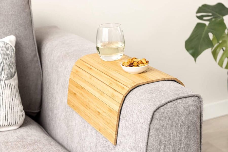 Bamboe armleuningtafel antislip en flexibele armleuningbescherming duurzame banktablet elegant design bankarmleuningblad voor dranken