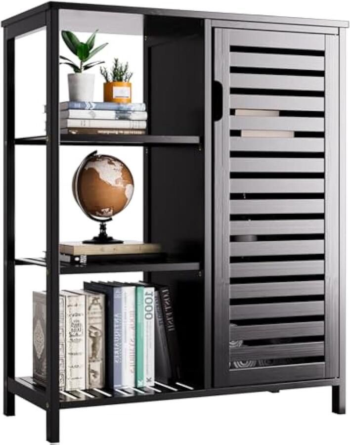 Bamboe badkamer opbergkast vloer staande met duurzaam materiaal stevige constructie – zwart