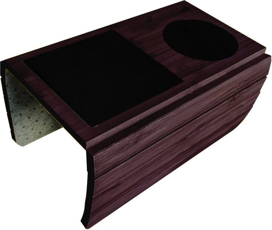 Bamboe bankdienblad banktafel voor armleuning met antislip flexibele bankplank voor bank ronde en vierkante armleuningen (donkerbruin)