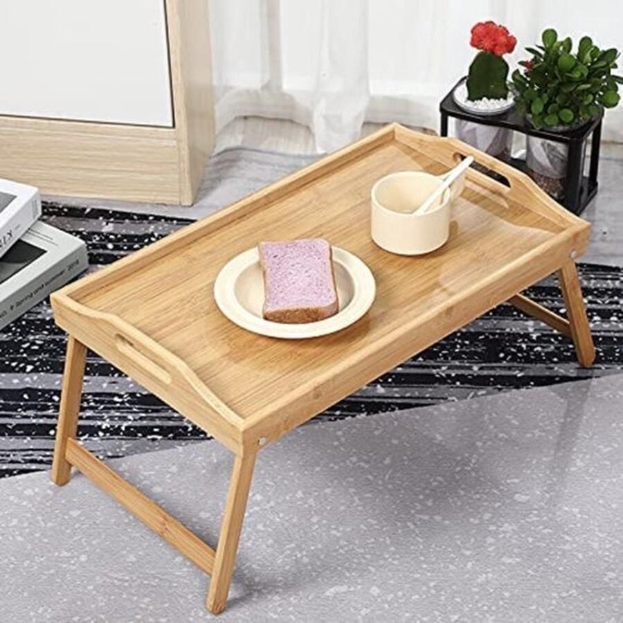 Bamboe beddienblad met inklapbare poten ontbijtdienblad bijzettafel knietafel onderhoudsvriendelijk & afwasbaar