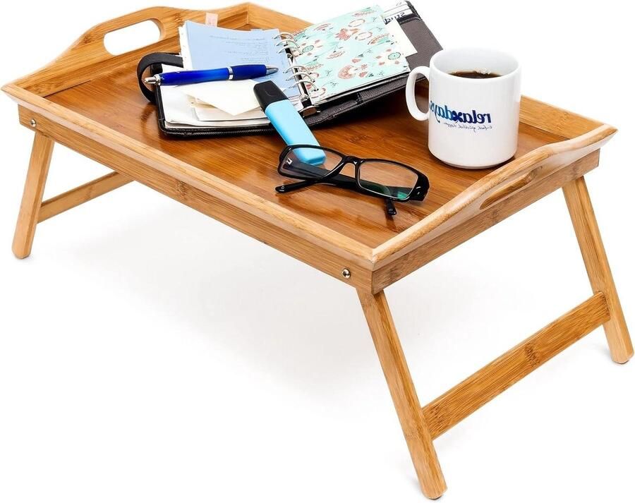 Bamboe bedtafel klapbaar met grepen Ontbijt & serveren dienblad HBD: 25 x 52 x 33 cm natuur Coffee Table Tray