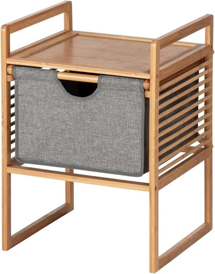 Bamboe Bijzettafel met lade Modern nachtkastje van duurzaam polyester Ruimte voor accessoires 40 x 56 x 40 cm