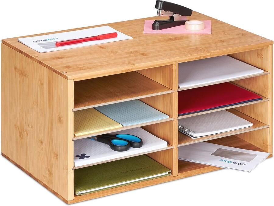 Bamboe Brievenbak A4 Sorteerbak met 8 Vakken voor Desk Organizer