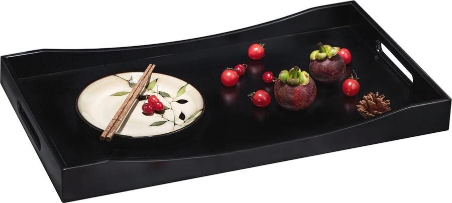 Bamboe Extra Large Ottomaanse Tray Houten Dienblad voor Eettafel Feesten en Ontbijt op Bed Zwart