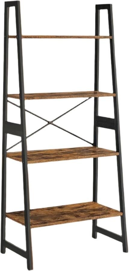 Bamboe frame boekenkast bruine en zwarte planken mdf opslagplank milieuvriendelijk ontwerp 63 x 34 x 137 cm