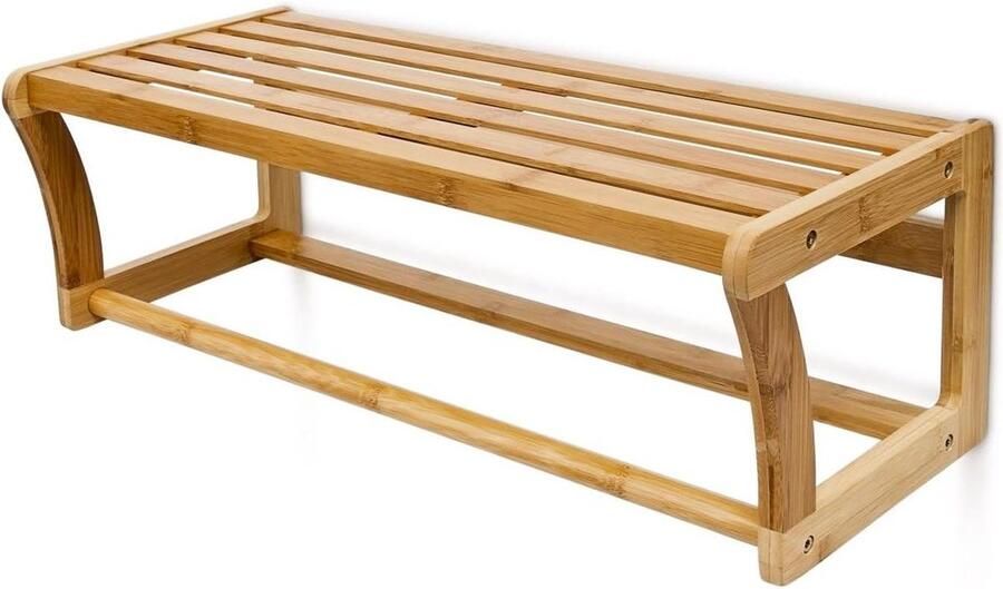 Bamboe Handdoekhouder Wandplank Kleine Houten Wandrek 20 x 60 x 26 cm Natuurlijke Kleur