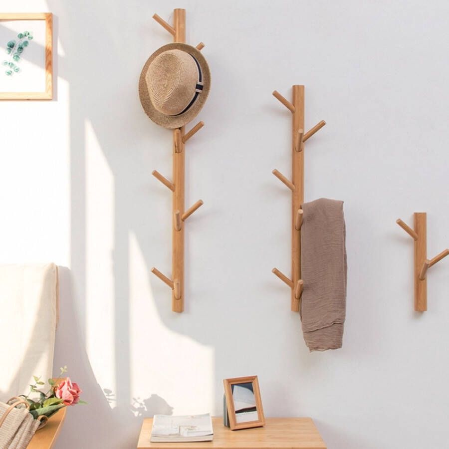 Bamboe Houten Muurhanger Haak Kapstok Kleerhanger Stand Muur Ophangbeugel Stijl: 11 Haken (natuurlijke kleur)