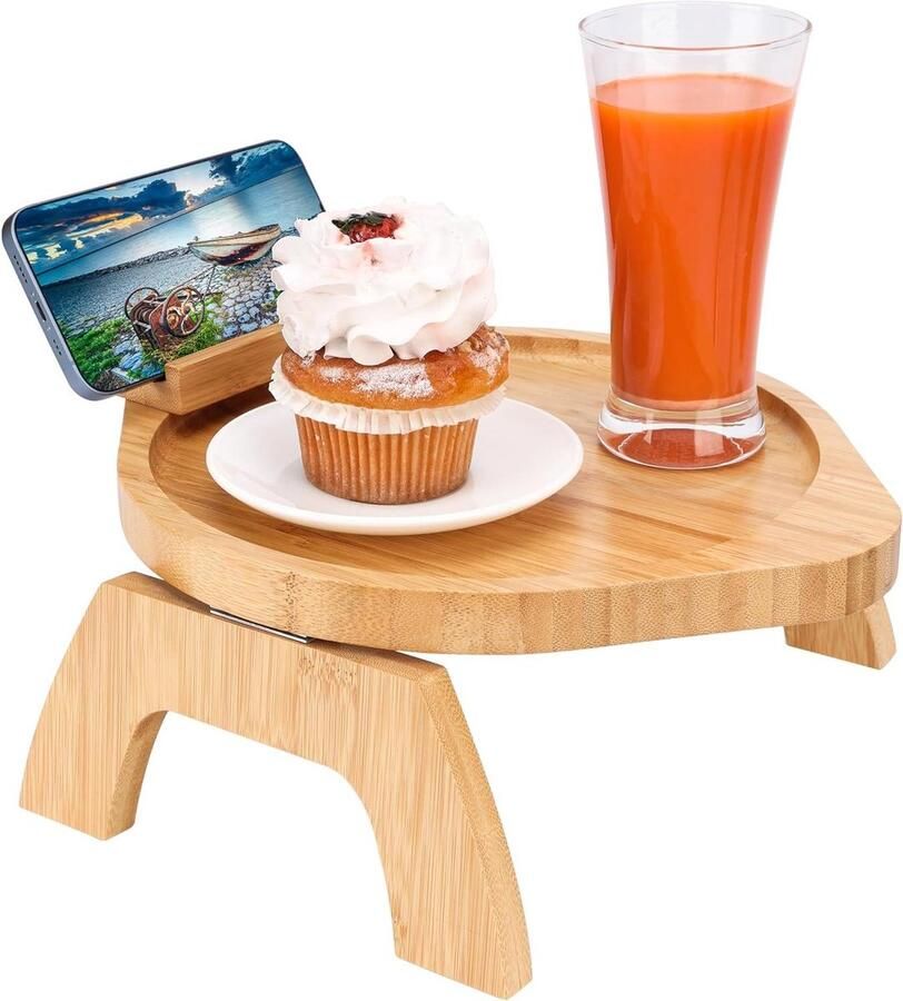 Bamboe Houten Sofa Arm Leuning Tray Armleuning Bank Caddy met Mobiel Houder Eten Drinken TV Ontvanger Opslag Tablet Houder Snacks Bekers Magazines Ruimtebesparende Sofa Accessoire