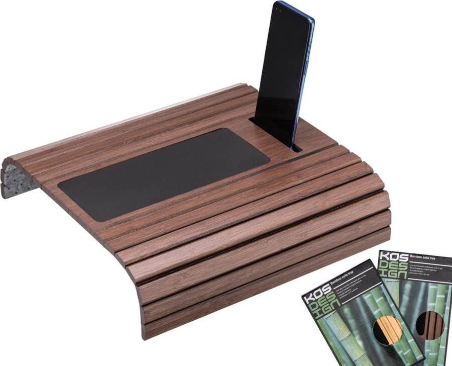 Bamboe houten sofatablet banktafel voor armleuning met anti-slip armleuning protector bekerhouder onderzetter (donker)