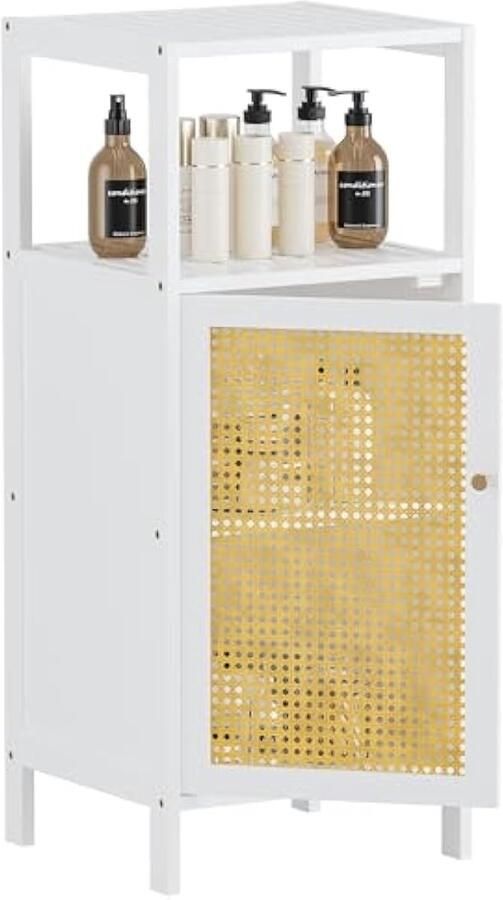 Bamboe kast badkamer opbergkast met wieltjes verstelbaar voor kleine – wit