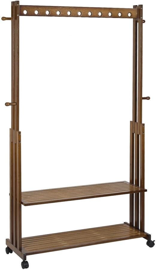 Bamboe Kledingrek Kledingstandaard Met-Wielen-Plank-Coatstand Schoenenrek Hout Walnootkleur