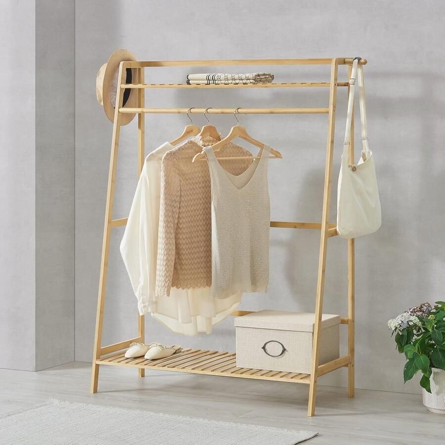 Bamboe Kledingrek met Kapstok 100x40x139 cm Ruimtebesparend en Milieuvriendelijk