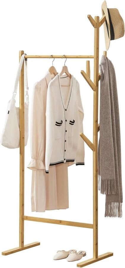 Bamboe kledingrek met kapstok 65x40x170 cm Duurzame opbergruimte