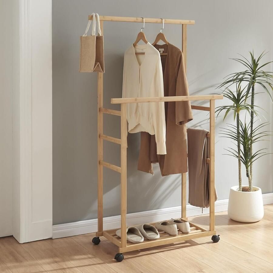 Bamboe Kledingrek op Wielen 147x70x36 cm Stijlvol en Praktisch