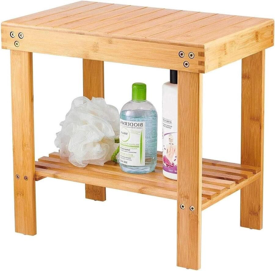 Bamboe kruk met opslagplank voor voetenrust duurzaam en lichtgewicht met antislip